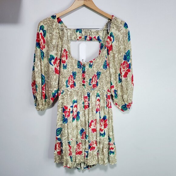 FREE PEOPLE Endless Summer Picnic Mini Dress Ruffle Smocked Floral Women's Small - Picture 1 of 16